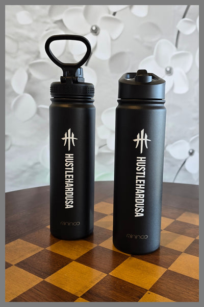 HustleHardUSA 24oz ALL BLACK PREMIUM WaterBottle