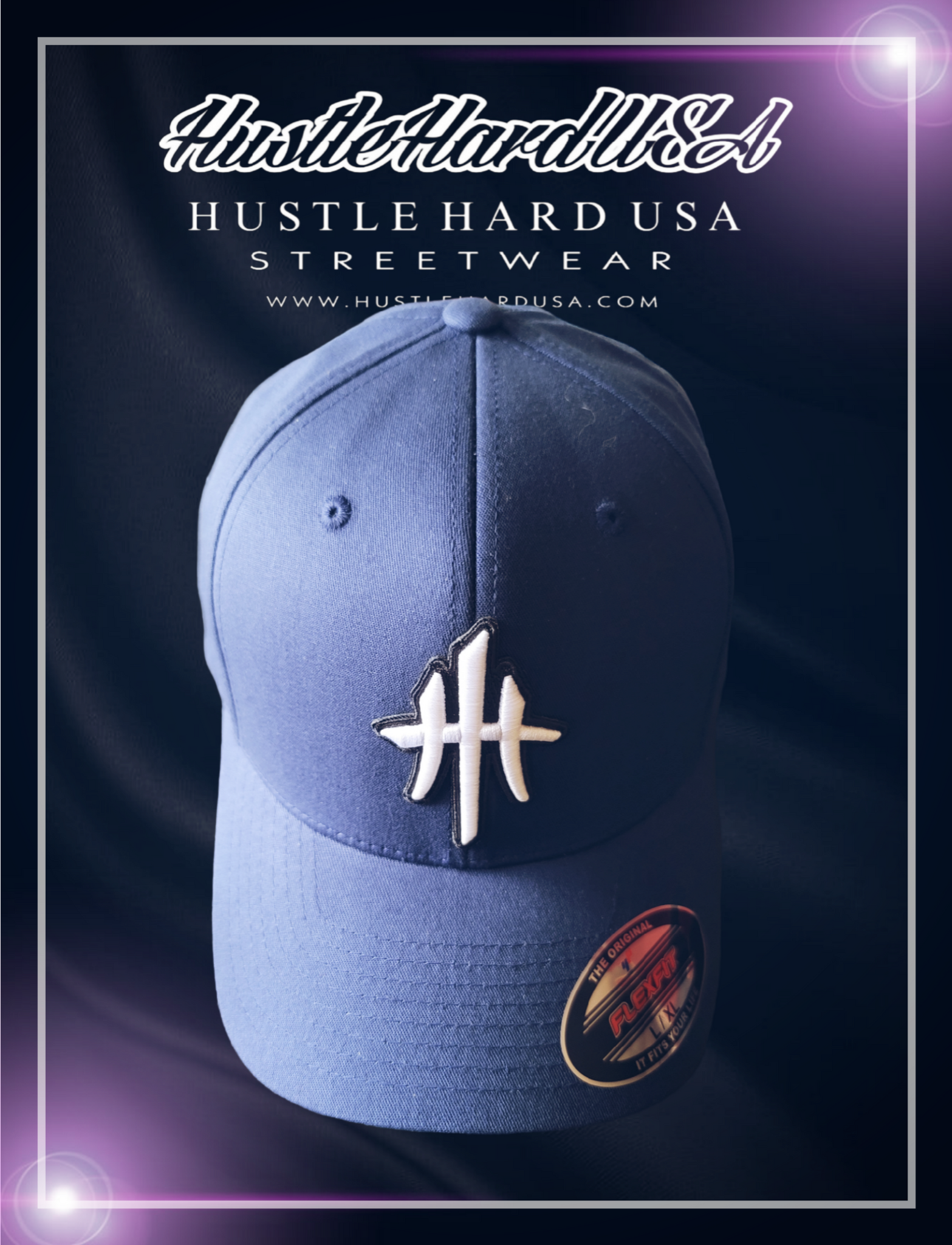 HustleHardUSA Navy Blue Fitted Lid