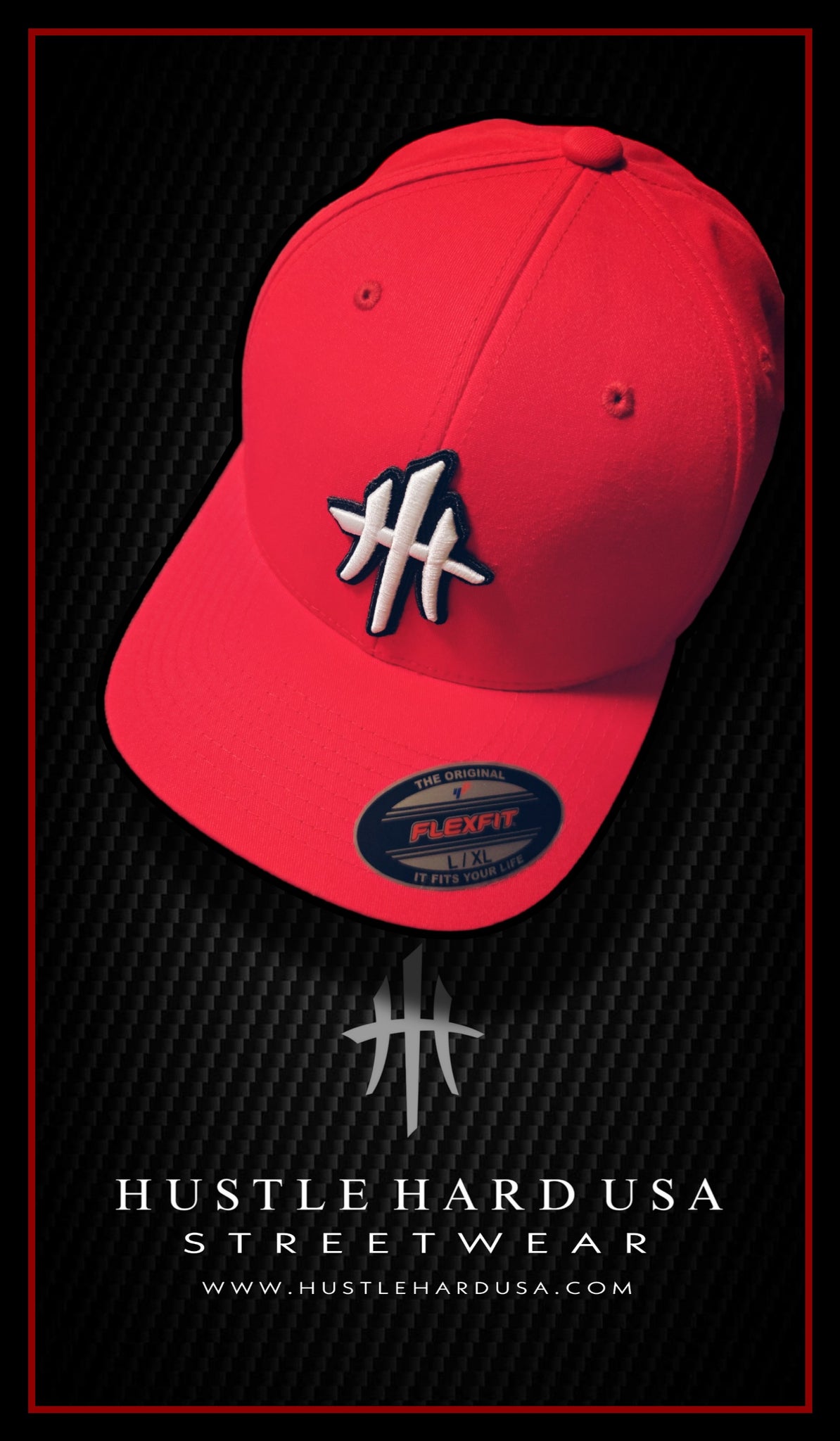 HustleHardUSA RED V-Flex Fitted Twill Cap