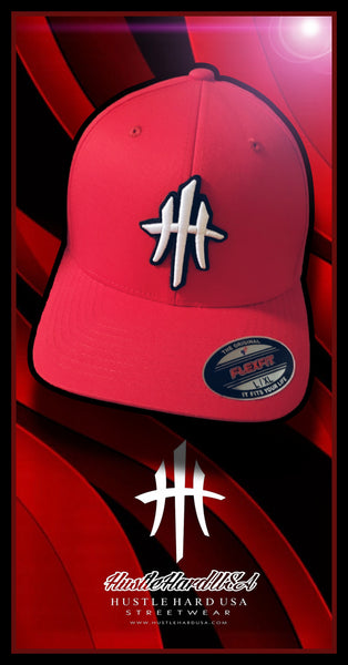 HustleHardUSA RED V-Flex Fitted Twill Cap