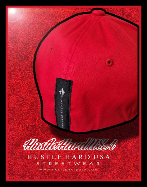 HustleHardUSA RED V-Flex Fitted Twill Cap