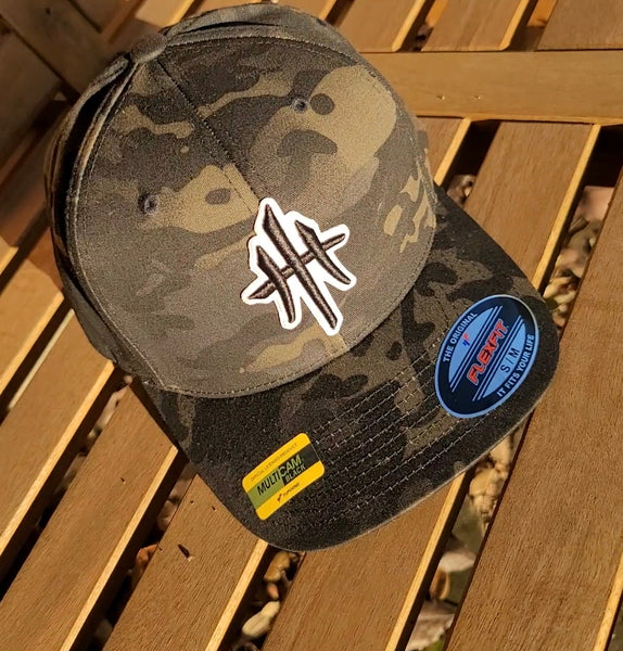 HustleHardUSA CAMO FlexFit Fitted Lid