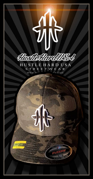 HustleHardUSA CAMO FlexFit Fitted Lid