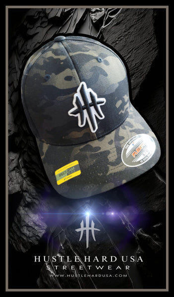 HustleHardUSA CAMO FlexFit Fitted Lid