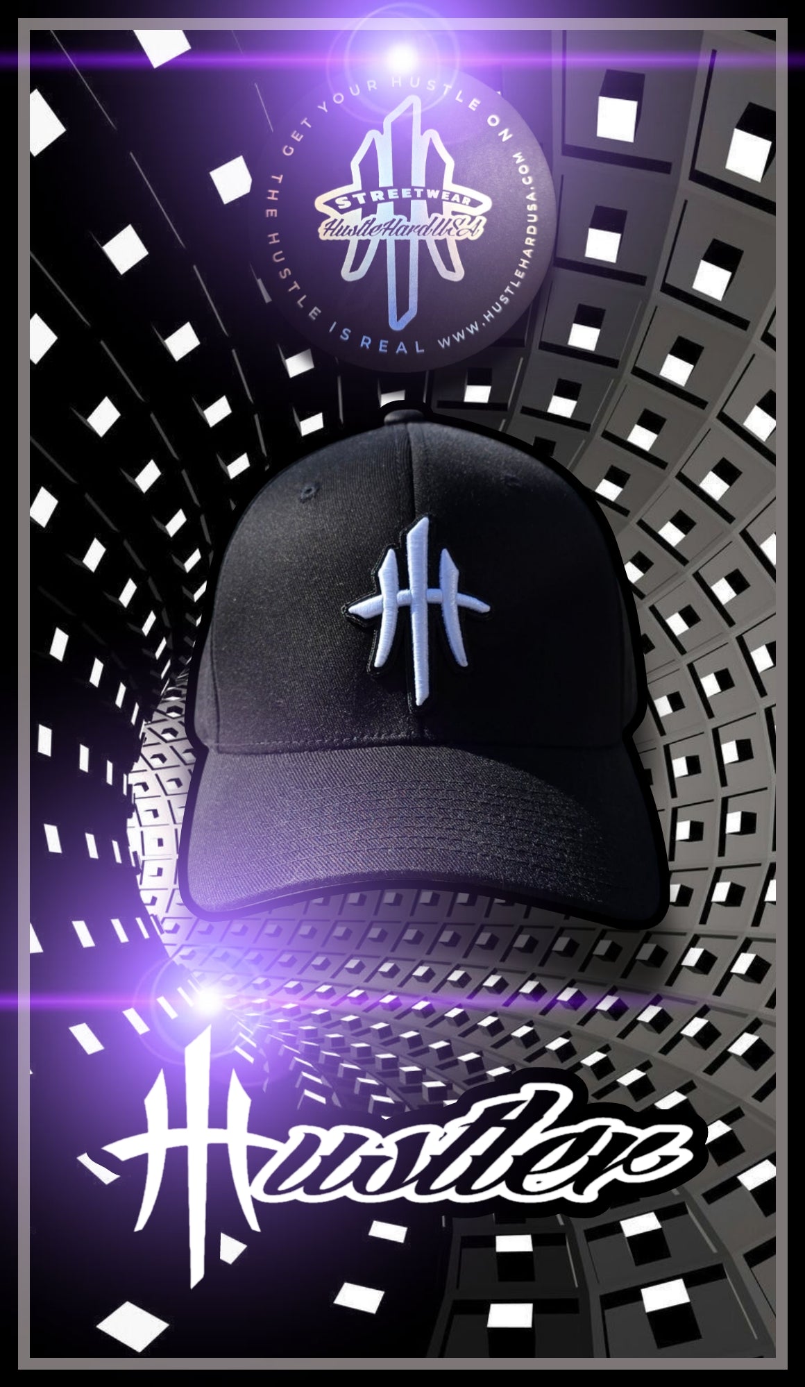 HustleHardUSA Black Classic FlexFit Lid (Curved Bill)