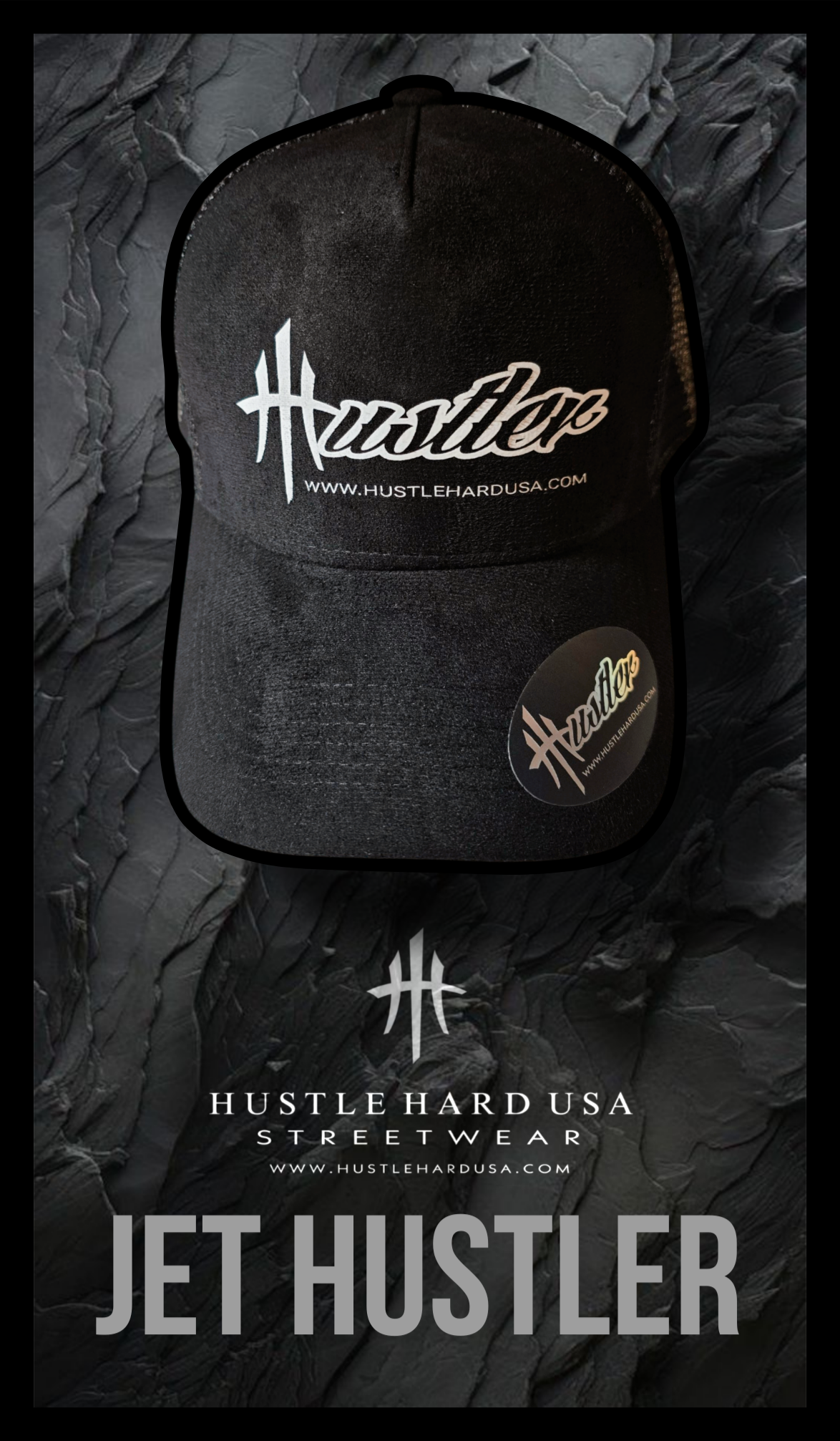 HustleHardUSA JET HUSTLER Black Suede Cap
