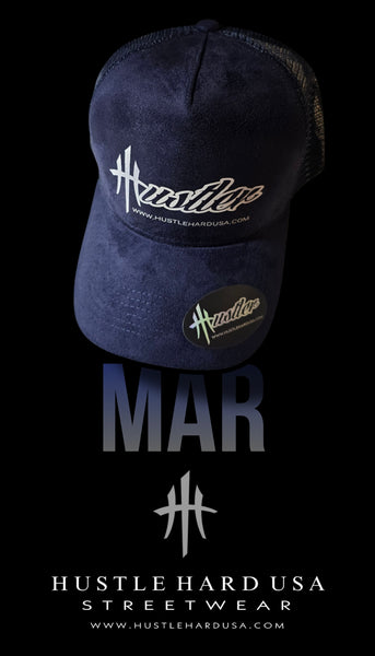 HustleHardUSA "MAR" Custom Blue Suede HUSTLER Cap
