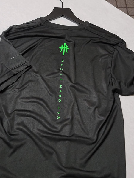 HustleHardUSA LIME GREEN Logo Performance Tee