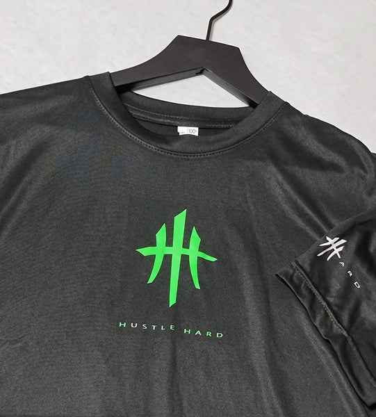 HustleHardUSA LIME GREEN Logo Performance Tee