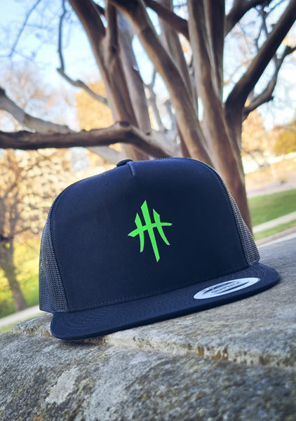 HustleHardUSA LIME GREEN Logo Snapback Trucker Lid