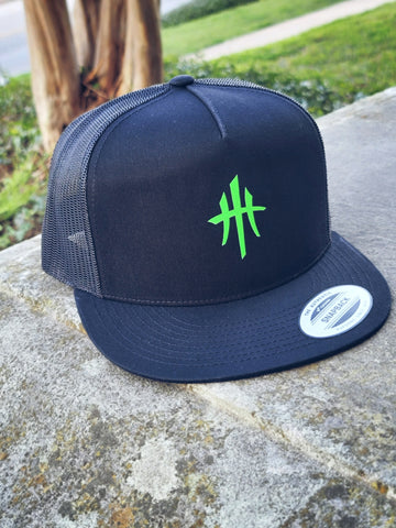 HustleHardUSA LIME GREEN Logo Snapback Trucker Lid