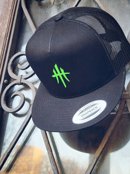 HustleHardUSA LIME GREEN Logo Snapback Trucker Lid