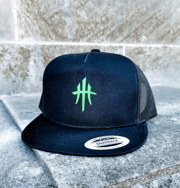 HustleHardUSA LIME GREEN Logo Snapback Trucker Lid