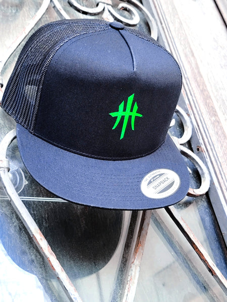 HustleHardUSA LIME GREEN Logo Snapback Trucker Lid